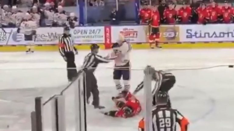 Referees Oversee Ice Hockey Brawl That Leaves Player Unconscious