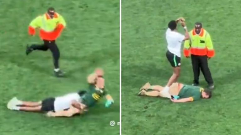 South African Pitch Invader K.O.'d by Brutal Hit